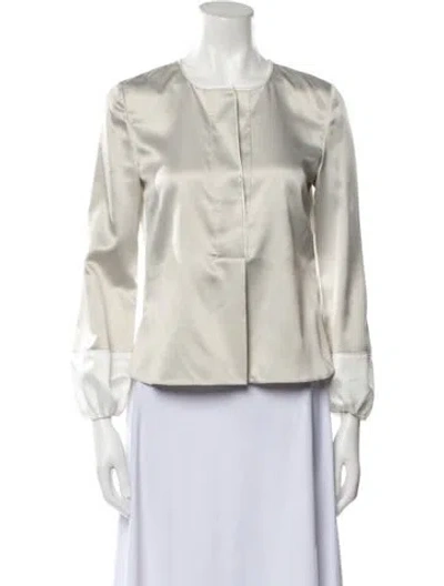 Pre-owned Elie Tahari Crew Neck Three-quarter Sleeve Blouse In Neutral