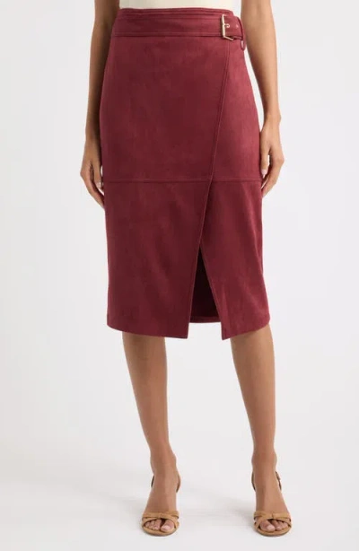 Elie Tahari Danica Faux Suede Belted Skirt In Brown