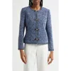 Elie Tahari The Dionne Chain-button Tweed Jacket In Blue