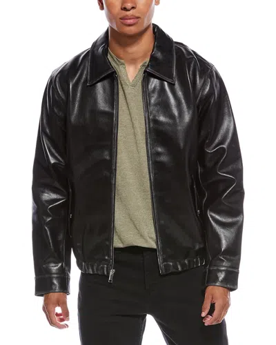 ELIE TAHARI DISTRESSED DETAIL LEATHER BOMBER JACKET