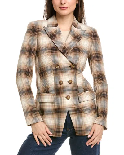 Elie Tahari Double-breasted Ombre Plaid Wool-blend Blazer In Brown