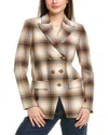 Elie Tahari Double-breasted Ombre Plaid Wool-blend Blazer In Brown