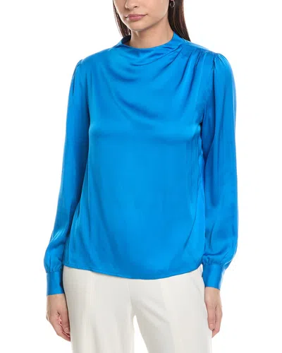 Elie Tahari Draped Novelty Silk-blend Blouse In Blue