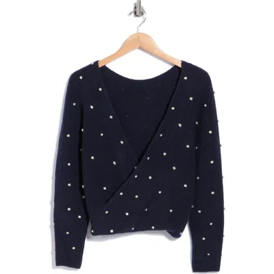 Elie Tahari Embellished V-wrap Back Cashmere Sweater In Blue
