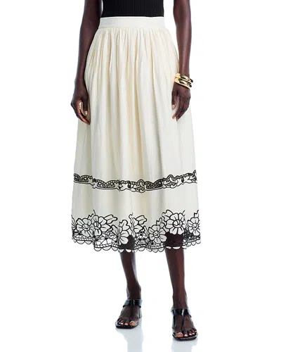 Elie Tahari Embroidered Midi Skirt In White