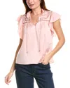 Elie Tahari Embroidered Silk-blend Shirt In Pink