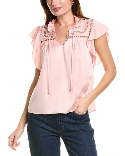 Elie Tahari Embroidered Silk-blend Shirt In Pink