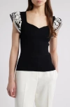 Elie Tahari Emily Embroidered Flutter Sleeve Sweater