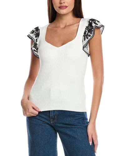 Elie Tahari Emily Embroidered Top In White