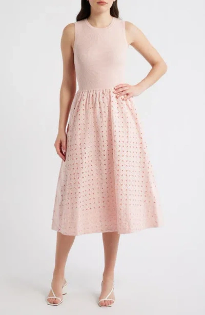 Elie Tahari The Emma Sleeveless Eyelet Knit Midi Dress In Pink