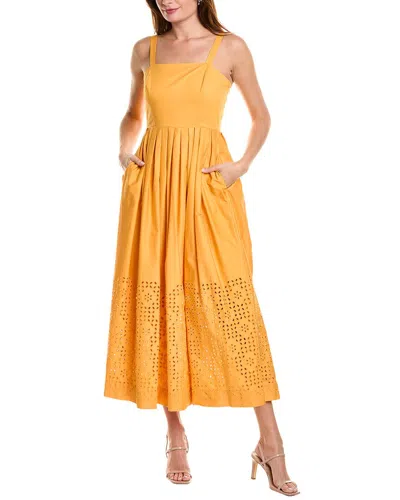 Elie Tahari Eyelet Midi Dress In Orange