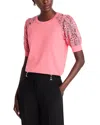 Elie Tahari The Felicity Eyelet Embroidery Sleeve Sweater In Coral Rose