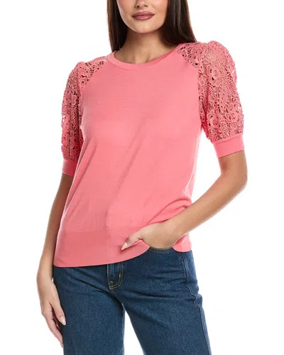 Elie Tahari Felicity Crochet Sweater In Pink