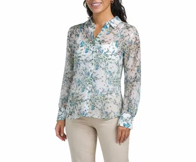 Elie Tahari Floral Print Blouse In Multicolor In White