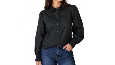 Elie Tahari Front Button Embroidered Trim Collar Blouse In Black