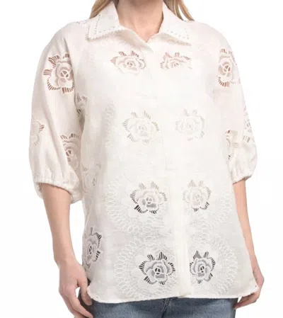 Elie Tahari Front Button Floral Embroidered Blouse In White In Neutral