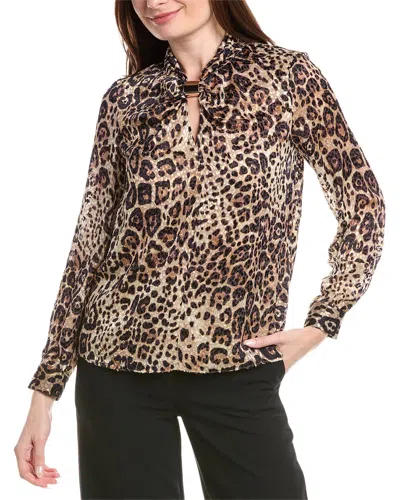 Elie Tahari Gathered Cutout Silk-blend Blouse In Purple