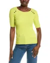 Elie Tahari The Gemma Button Shoulder Rib Sweater In Yellow
