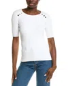 Elie Tahari The Gemma Button Shoulder Rib Sweater In White
