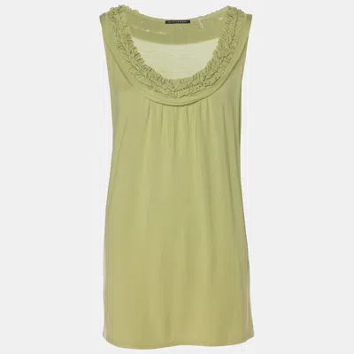 Elie Tahari Green Stretch Knit Ruffle Camisole Top