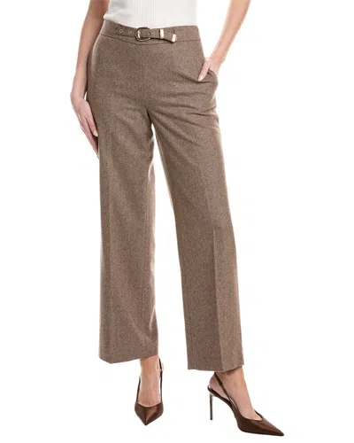 Elie Tahari High-waisted Straight Leg Belted Wool-blend Pant In Brown