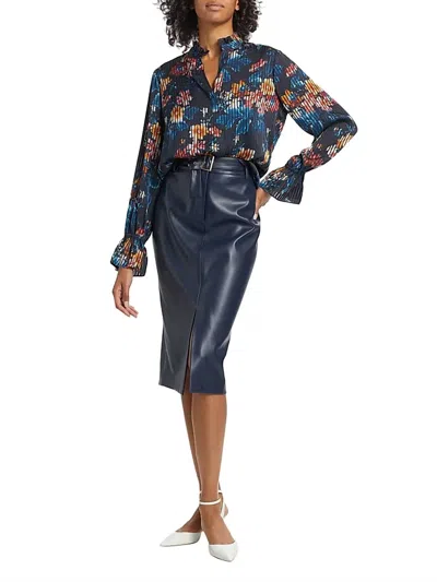 Elie Tahari Hollis Floral & Stripe Blouse In Paradise Print In Blue