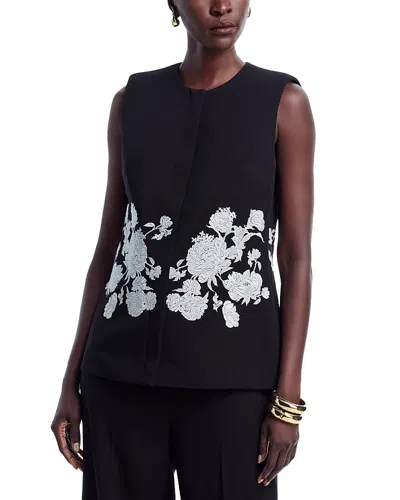 Elie Tahari Isla Embroidered Sleeveless Jacket In Black