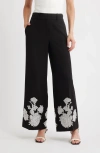 Elie Tahari The Isla Embroidered Wide-leg Pants In Black