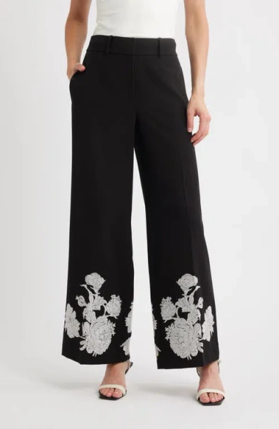 ELIE TAHARI ELIE TAHARI ISLA EMBROIDERED WIDE LEG PANTS