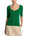 Elie Tahari The Jessica Ribbed Faux Button Sweater In Green Lark