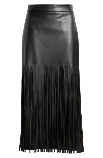 Elie Tahari Kaia Fringe Faux Leather Skirt In Black