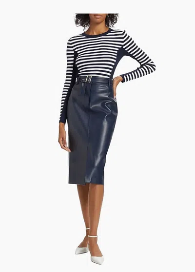 Elie Tahari Kris Belted Faux Leather Skirt In Peacoat In Blue