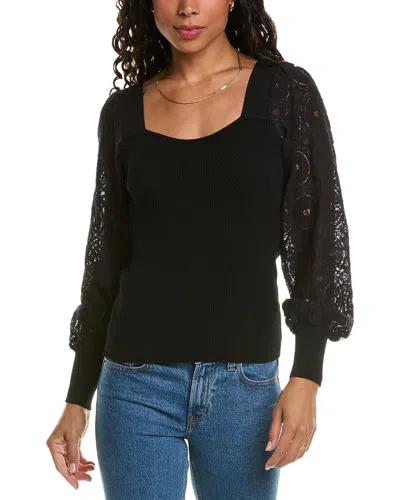 Elie Tahari Lace Sleeve Top In Black