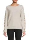 Elie Tahari Lace Up Sleeves Sweater In Ivory In Multi
