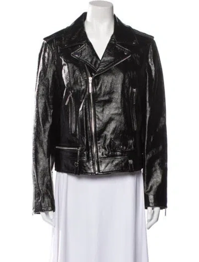 Pre-owned Elie Tahari Lamb Leather Biker Jacket In Black