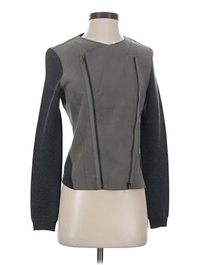 Pre-owned Elie Tahari Leather Jacket In Gray