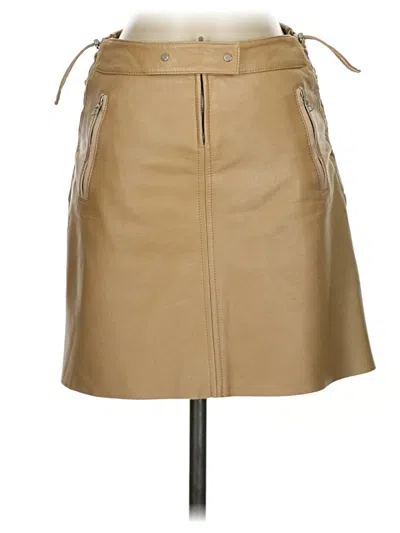 Pre-owned Elie Tahari Leather Skirt In Tan