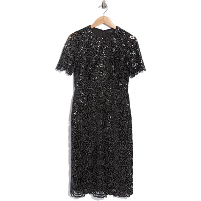 Elie Tahari Lizzy Sequin Lace Midi Dress In Black