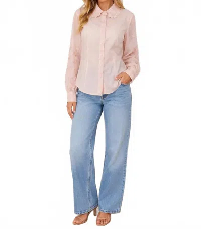 Elie Tahari Long Sheer Sleeves Embroidered Flowers Blouse In Pink