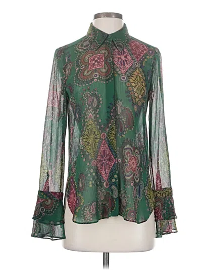 Pre-owned Elie Tahari Long Sleeve Blouse In Green