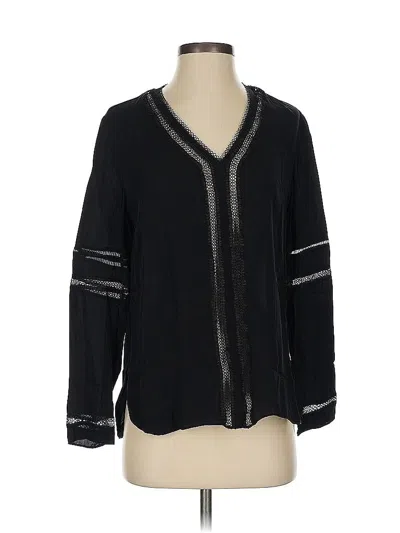 Pre-owned Elie Tahari Long Sleeve Silk Top Black V Neck Tops