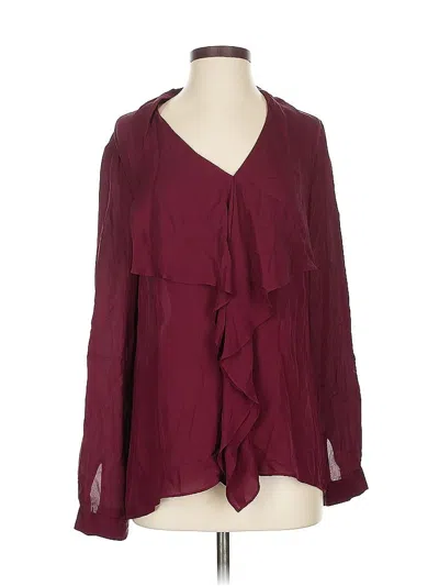 Pre-owned Elie Tahari Long Sleeve Silk Top Burgundy Plunge Neckline Tops