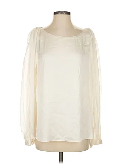 Pre-owned Elie Tahari Long Sleeve Silk Top Ivory Square Neckline Tops In White
