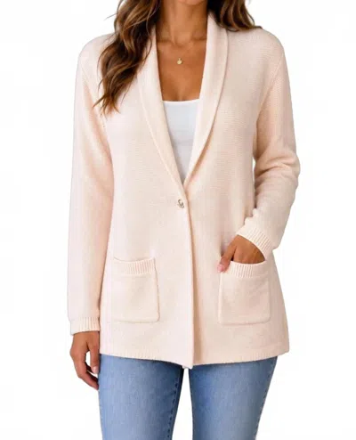 Elie Tahari Long Sleeves With Ribbed Trimmed Cardigan In Pink Crepe In Neutral