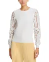 Elie Tahari The Margaret Lace Sleeve Knit Top In Sky White