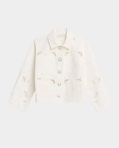 Elie Tahari Marianna Eyelet Embroidered Cotton Jacket In White