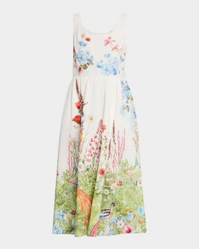 Elie Tahari Marina Floral-print Linen Midi Dress In Multi