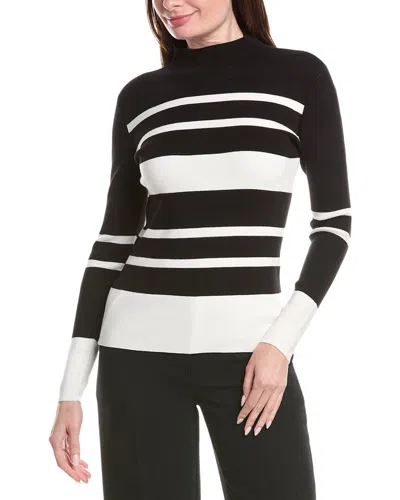 Elie Tahari Mock Neck Stripe Sweater In Black
