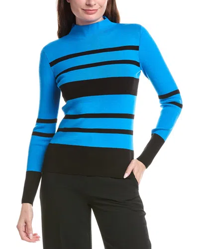 Elie Tahari Mock Neck Stripe Sweater In Blue