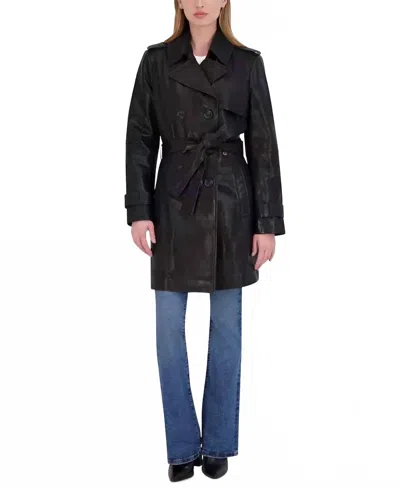 Elie Tahari Natalie Belted Leather Trench Coat In Black